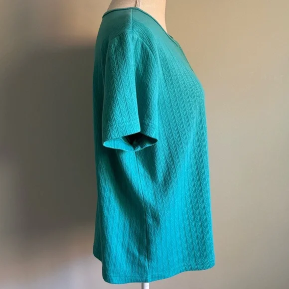Short Sleeve Textured Henley Shirt Blue Green - Picture 4 of 7